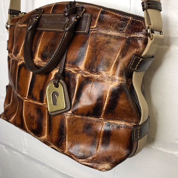 Dooney & Bourke Brown Leather Croc Embossed Tote Handbag Shoulder Purse - Picture 3 of 16